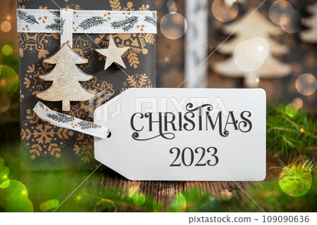 Text Christmas 2023, With Winter Gifts, Christmas Background Text Christmas 2023, With Winter Gifts, Christmas Background 109090636