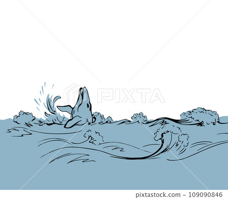 Vector drawing. Whale swims in the sea Vector drawing. Whale swims in the sea 109090846
