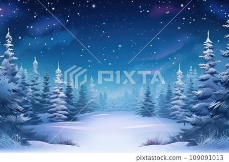 Winter Wonderland: A Serene Snowy Landscape with Majestic Trees and Sparkling Starry Skies Winter Wonderland: A Serene Snowy Landscape with Majestic Trees and Sparkling Starry Skies 109091013