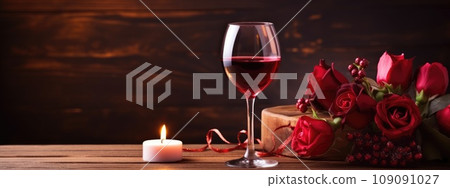 Romantic Dinner for Two: Candlelit Ambiance Enhances the Wine's Exquisite Aroma and Flavor 109091027