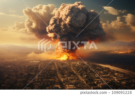 War's Fury: A Massive Mushroom Cloud Engulfs the Desolate City 109091228
