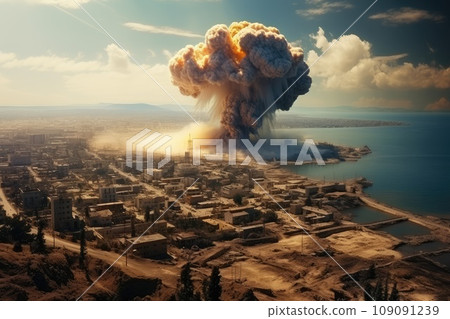 War's Fury: A Massive Mushroom Cloud Engulfs the Desolate City 109091239