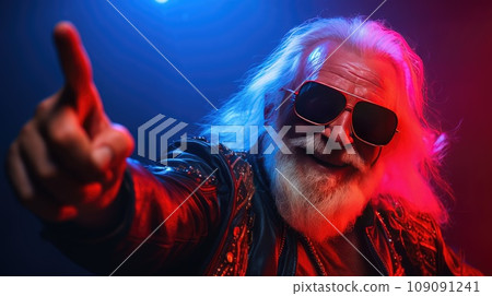 The Cool and Mysterious White-Haired Man in Sunglasses and a Leather Jacket 109091241