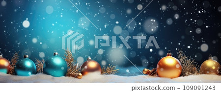Christmas Ornaments Glistening on a Snowy Winter Wonderland 109091243