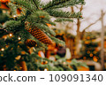 Christmas fir tree decorations with red and gold baubles. New Year celebration concept 109091340