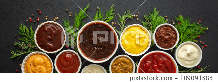 Sauces in bowls with seasonings 109091383