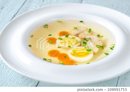 Chicken broth in plate Chicken broth in plate 109091753