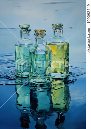 set of old vintage colorful bottles with liquid, chemistry or perfumery set of old vintage colorful bottles with liquid, chemistry or perfumery 109092249