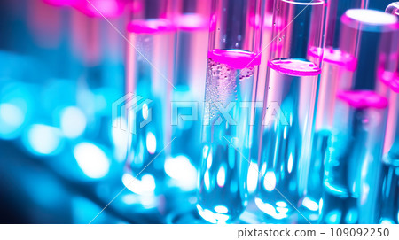 science laboratory with scientific research of medicines, chemical liquid in tube at modern lab, healthcare chemistry 109092250