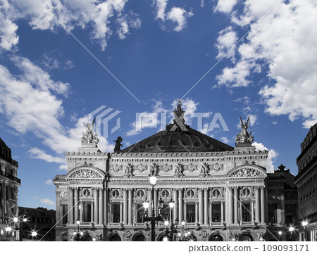 Opera Garnier (Garnier Palace)  against the background of a beautiful sky with clouds, Paris, France. Translation 109093171