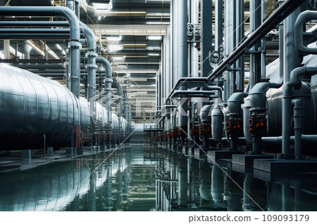 Pipeline, storage tanks and pipe rack of petroleum, chemical, hydrogen or ammonia industrial plant. Industrial interior Close up Pipeline, storage tanks and pipe rack of petroleum, chemical, hydrogen or ammonia industrial plant. Industrial interior Close up 109093179