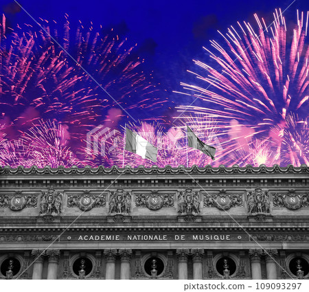 Fireworks over the Opera Garnier (Garnier Palace), Paris, France. Translation Fireworks over the Opera Garnier (Garnier Palace), Paris, France. Translation 109093297