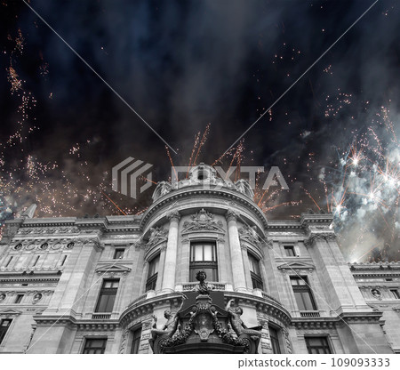 Fireworks over the Opera Garnier (Garnier Palace), Paris, France. Translation Fireworks over the Opera Garnier (Garnier Palace), Paris, France. Translation 109093333