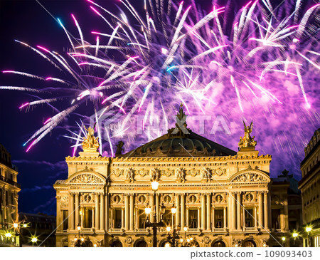 Fireworks over the Opera Garnier (Garnier Palace), Paris, France. Translation Fireworks over the Opera Garnier (Garnier Palace), Paris, France. Translation 109093403