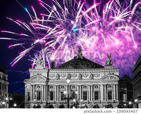 Fireworks over the Opera Garnier (Garnier Palace), Paris, France. Translation Fireworks over the Opera Garnier (Garnier Palace), Paris, France. Translation 109093407
