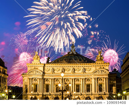 Fireworks over the Opera Garnier (Garnier Palace), Paris, France. Translation 109093408