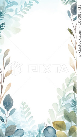 Watercolor frame of leaves of trees and plants. Copy space 109093433