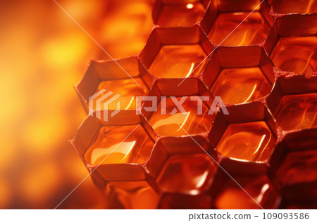 Fragment of honeycomb with full cells in bright sunlight 109093586