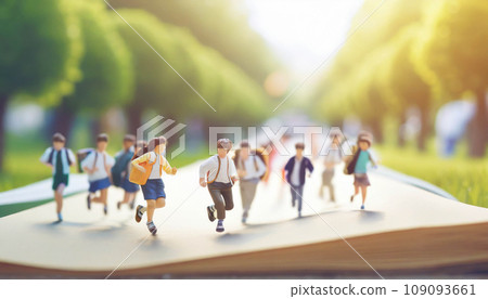 group of students running to school. Kids after school in park ,ai generated group of students running to school. Kids after school in park ,ai generated 109093661