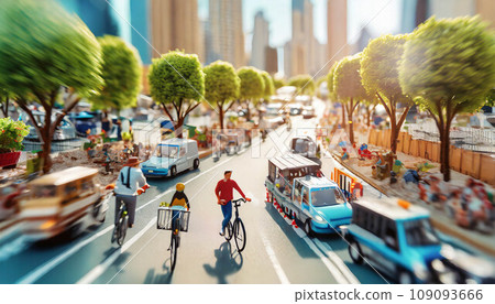 cars and bicycles in city traffic concept illustration    ,ai generated 109093666