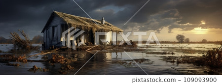 Flooded city streets after severe flooding 109093900