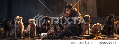 Homeless people with their stray dogs 109093911