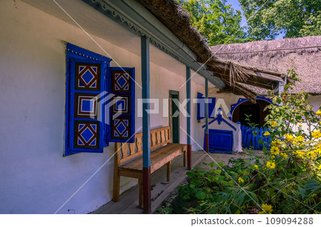 BUCHAREST, ROMANIA - Dimitrie Gusti National Village Museum, Farmhouse from Buzau area 109094288