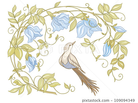 Fantasy flowers and bird, decorative flowers Fantasy flowers and bird, decorative flowers 109094349
