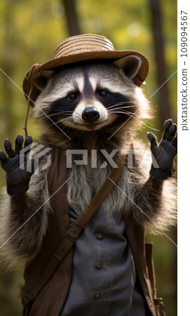 Cute funny prankster raccoon 109094567