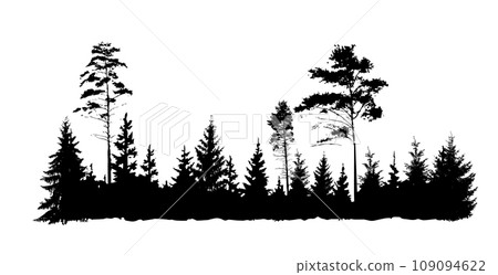 Nature silhouette. Forest with trees. hand drawing. Not AI. Vector illustration 109094622