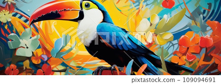 Bright exotic tropical bird toucan 109094691