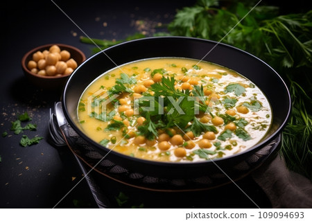 Chickpea soup in a bowl with spices Chickpea soup in a bowl with spices 109094693