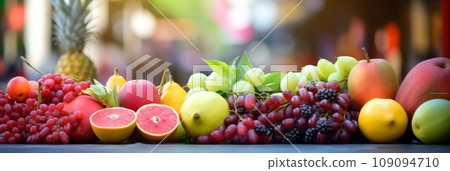 Seasonal fresh fruits at a street outdoor market 109094710