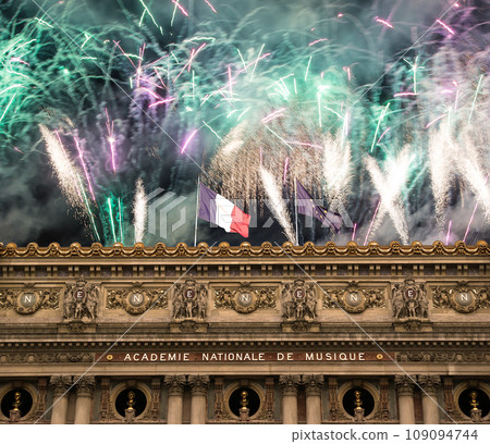 Fireworks over the Opera Garnier (Garnier Palace), Paris, France. Translation Fireworks over the Opera Garnier (Garnier Palace), Paris, France. Translation 109094744