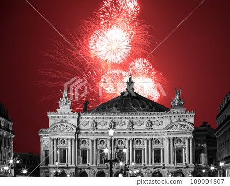 Fireworks over the Opera Garnier (Garnier Palace), Paris, France. Translation Fireworks over the Opera Garnier (Garnier Palace), Paris, France. Translation 109094807