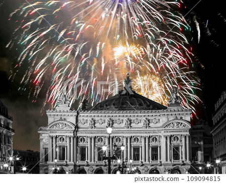 Fireworks over the Opera Garnier (Garnier Palace), Paris, France. Translation 109094815