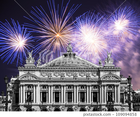 Fireworks over the Opera Garnier (Garnier Palace), Paris, France. Translation Fireworks over the Opera Garnier (Garnier Palace), Paris, France. Translation 109094858