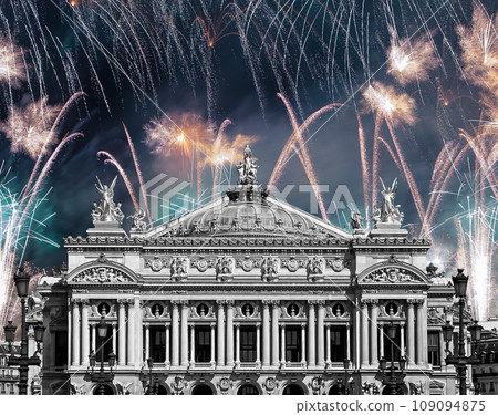 Fireworks over the Opera Garnier (Garnier Palace), Paris, France. Translation Fireworks over the Opera Garnier (Garnier Palace), Paris, France. Translation 109094875