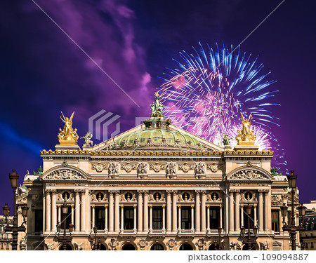 Fireworks over the Opera Garnier (Garnier Palace), Paris, France. Translation Fireworks over the Opera Garnier (Garnier Palace), Paris, France. Translation 109094887