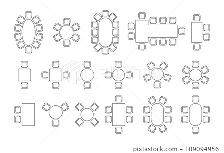 Seats arrangement plan. Floor plan with chairs and tables for conference seminar or wedding party, real estate topology vector concept Seats arrangement plan. Floor plan with chairs and tables for conference seminar or wedding party, real estate topology vector concept 109094956