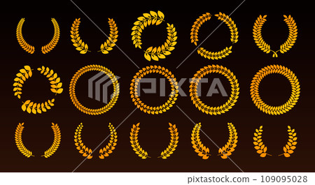 Award laurel. Winner badge with wreath, best achievement certificate, quality prize medal, celebrate success ceremony sticker. Vector collection Award laurel. Winner badge with wreath, best achievement certificate, quality prize medal, celebrate success ceremony sticker. Vector collection 109095028