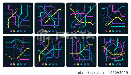 Subway dark map. Underground metro station subway map with route direction and number of trains. Vector subway underground station map Subway dark map. Underground metro station subway map with route direction and number of trains. Vector subway underground station map 109095029