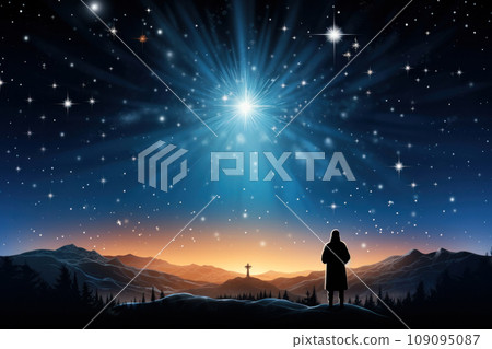 The star shines over the manger of Christmas of Jesus Christ. The star shines over the manger of Christmas of Jesus Christ. 109095087
