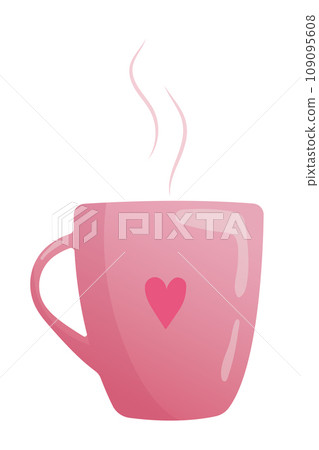Cup with pink heart shaped label. Flat icon isolated on white background. Valentines day concept. Vector illustration in flat style for web design, banner, flyer, invitation, card. Cup with pink heart shaped label. Flat icon isolated on white background. Valentines day concept. Vector illustration in flat style for web design, banner, flyer, invitation, card. 109095608