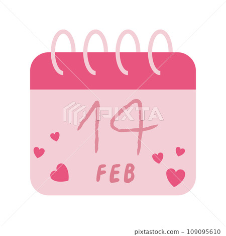Calendar,14 February illustration isolated on white background. Valentines day concept. Vector illustration in flat style for web design, banner, flyer, invitation, card. 109095610