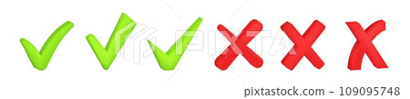 Check mark 3D tick vector. Green tick and red cross 109095748