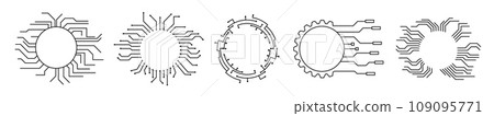 Tech circular cpu chip frame. Digital ai deep learning futuristic circle border. 109095771