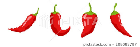 Pixel art hot chili pepper. 8 bit chile spicy paper Pixel art hot chili pepper. 8 bit chile spicy paper 109095797