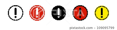 8 bit caution road sign icon. Pixel error retro banner. 8 bit caution road sign icon. Pixel error retro banner. 109095799