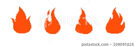 8bit retro game fire icon flames . Pixel flame fire 109095828